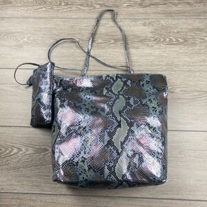 Chi‎ By Falchi Women's Two Piece Shoulder Bag Snakeskin Metallic Blue NWOT